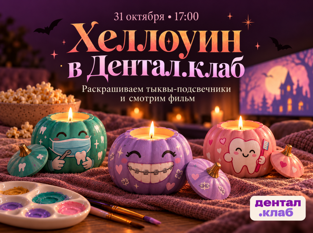 Хеллоуин в Дентал.Клаб — 31 октября, 17:00. Роспись тыкв-подсвечников и кино.